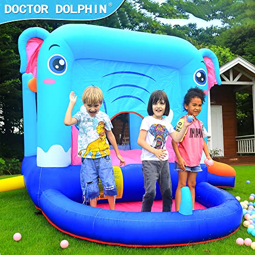 Doctor Dolphin Inflatable Bounce House with Slide and Ball Pit for Kids