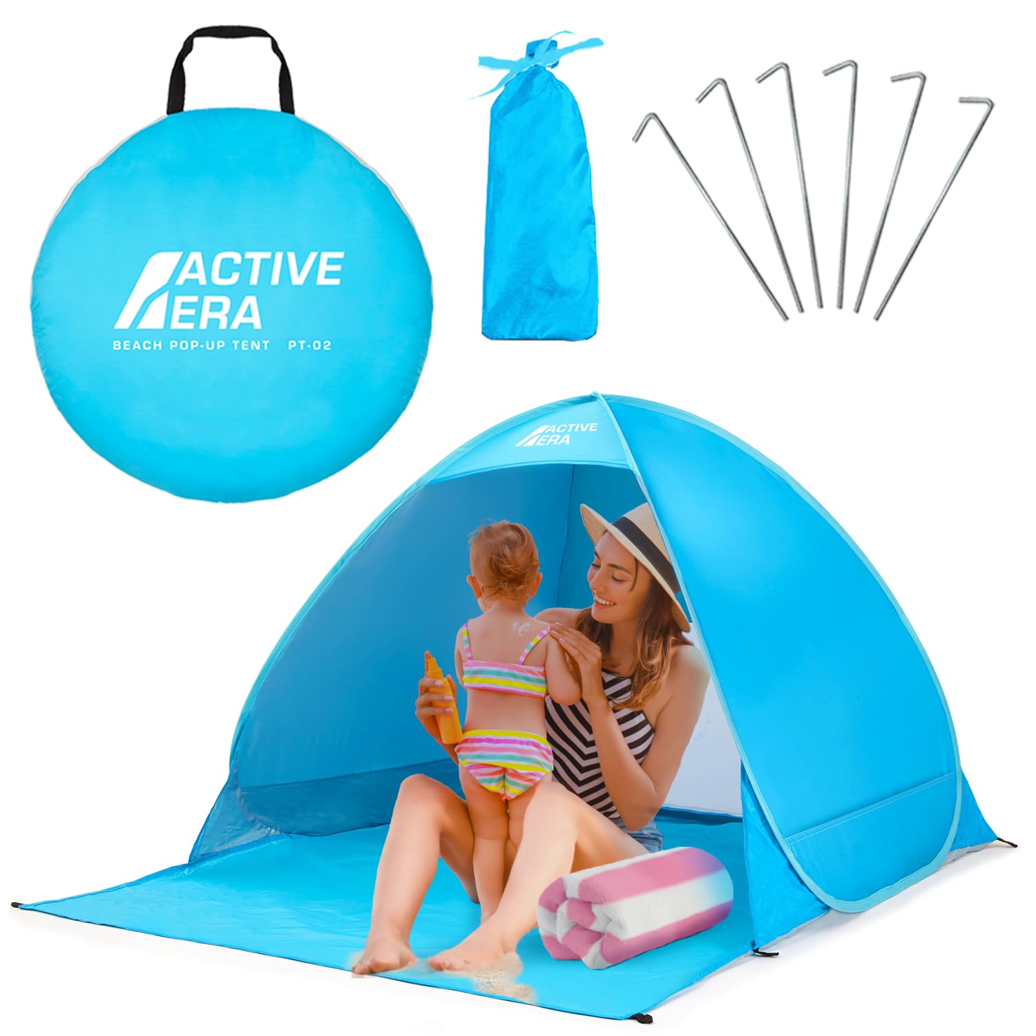 Active Eraยฎ Pop Up Beach Tent 1-2 Persons - Rated UPF 50+ for UV Sun Protection for Babies & Small Children - Lightweight, Portable & Easy Set Up Outdoor Tent - Shade for Baby, Adults, Kids & Pets