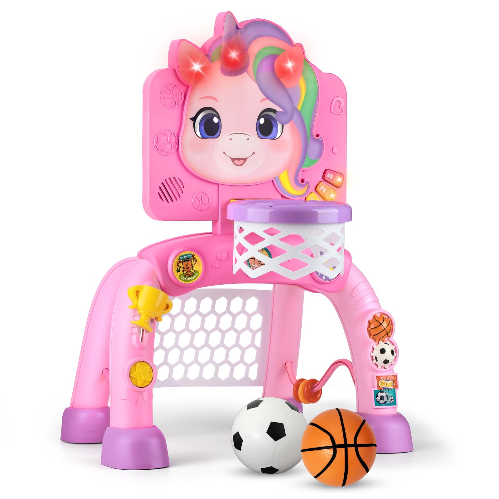 Photo 1 of *USED MISSING PARTS*Liberry Toddler Basketball Hoop & Soccer Goal for 1 2 3 Year Old Girls Boys, Kids Sports Toy with Lights Sounds Music, Interactive Christmas Birthday Gift for Baby, Pink