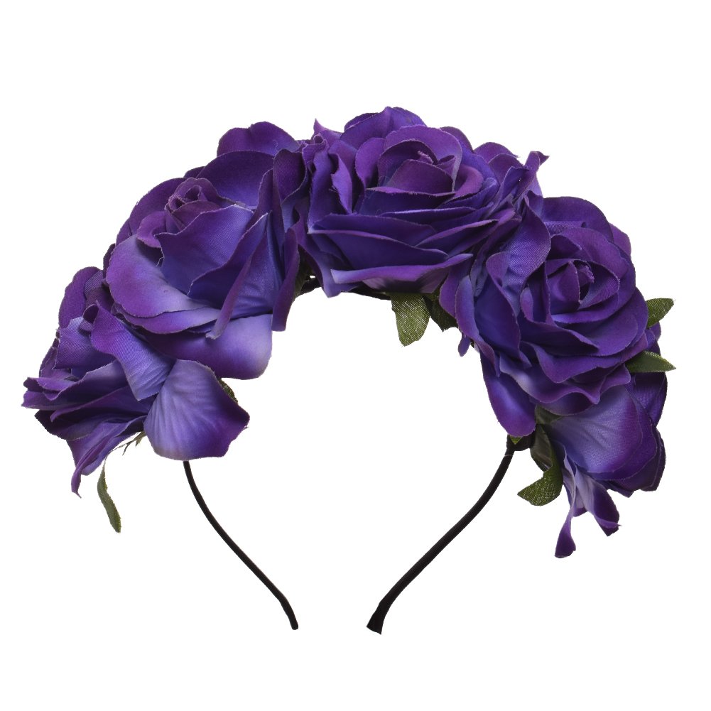 Gothic Lolita Rose Flower Headband Punk Crown HairBands (purple)