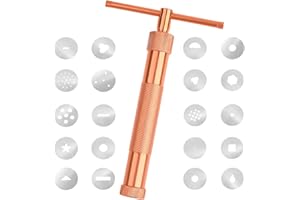 ZEYIYER Polymer Clay Extruder, Aluminum Fondant Extruder with 20 Discs, Pottery Clay Extruder Gun, Sugar Paste Extruder, Cake Fondant Engraving Decorating Tool Set