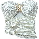 Milumia Women's Starfish Cut Out Strapless Tube Tops Textured Cropped Summer Going Out Bandeau Top