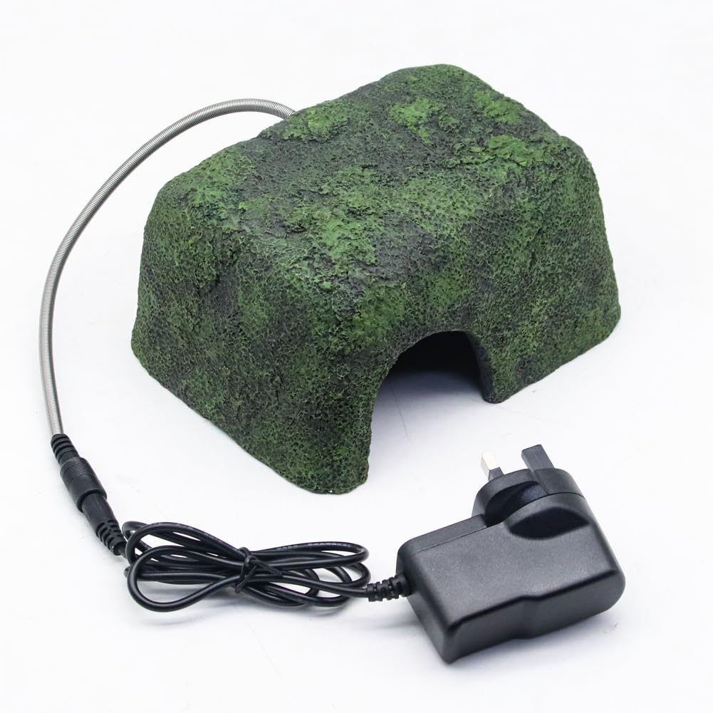 Reptile Heating Cave, Lizard Insulated Hideout Cave With Anti-bite Tube Simulated Rock Resin Hideouts Cave Amphibian Habitat Shelter for Bearded Dragon, Lizard, Tortoise, Gecko, Toad, Turtle