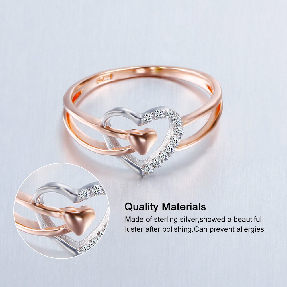 OUXi Sterling Silver Heart Band Statement Ring with Cubic Zirconia Jewelry for Women