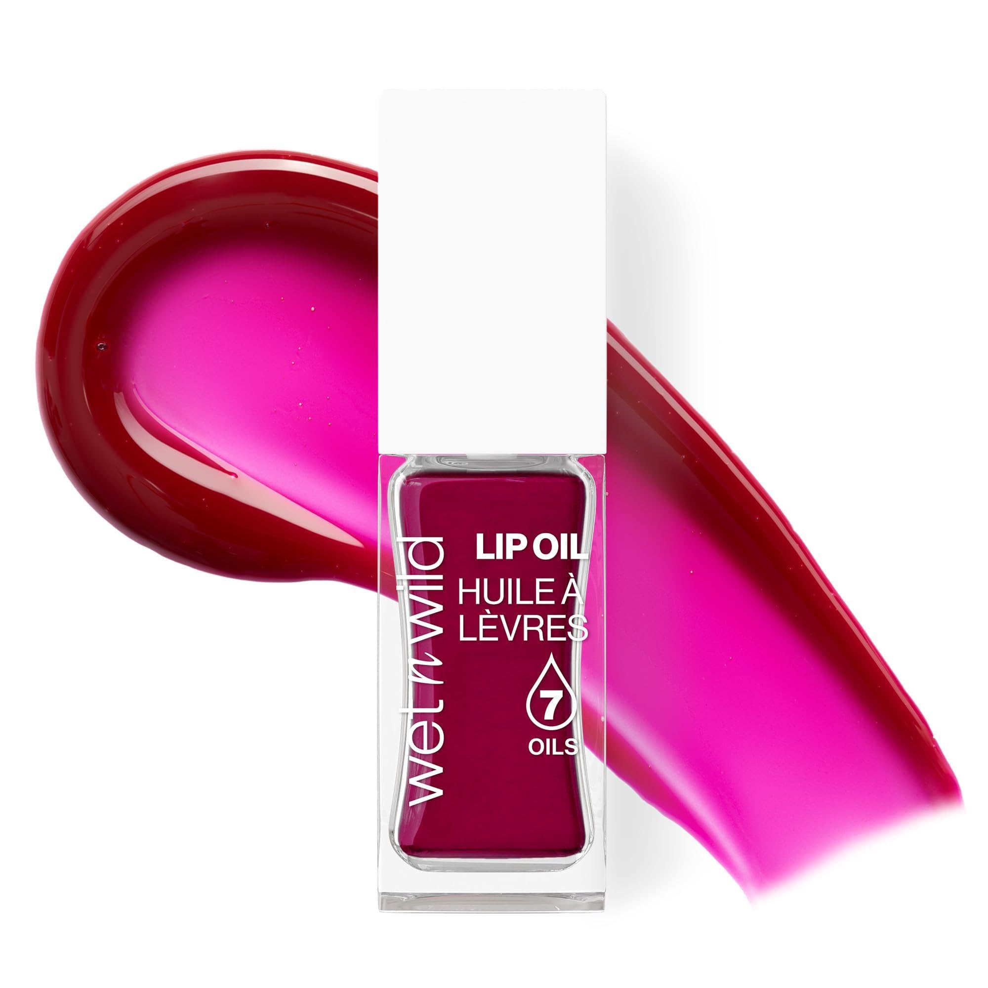 Wet n Wild Tinted Lip Oil, Nourishing & Non-Sticky Red Lip Gloss Powered by 7 Natural Oils, Lightweight Formula for Mirror-Like Glow Effect, Merlot Glass Shade