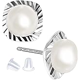 Real Pearl Earrings for Women 925 Sterling Silver 8MM Cultured Freshwater Pearl Stud Earrings Handpicked Jewelry Gifts for Her