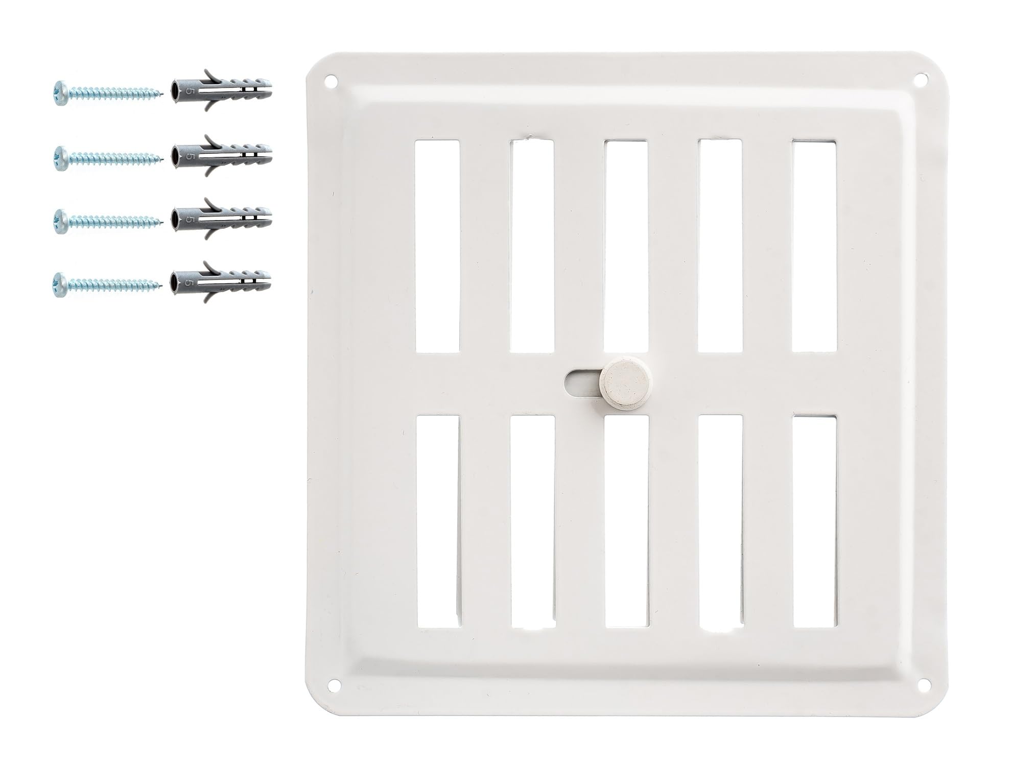 DEMLOU Adjustable Metal Ventilation Grille 15x15 cm – Square Galvanized Steel Powder Coated, Open-Close Airflow Control for Walls Ceilings Fireplaces Stoves – White RAL9016.