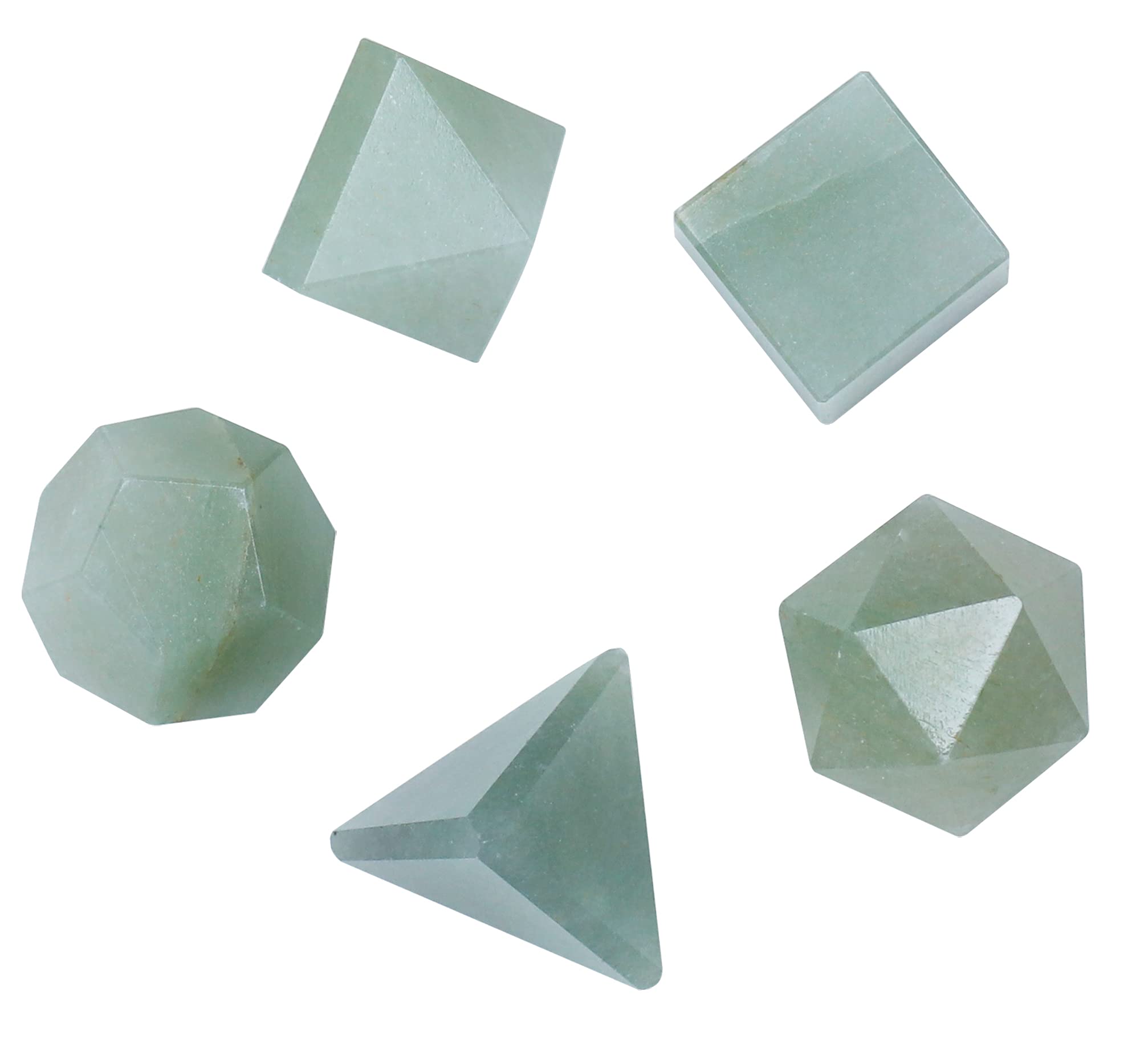 Crocon® Green Jade 5Pcs platonic solids crystal geometry set, Platonic Solids Sacred Geometric stones for Meditation Reiki Balancing Healing Chakra Stone Cleansing Spiritual Good Luck (15-20 mm)