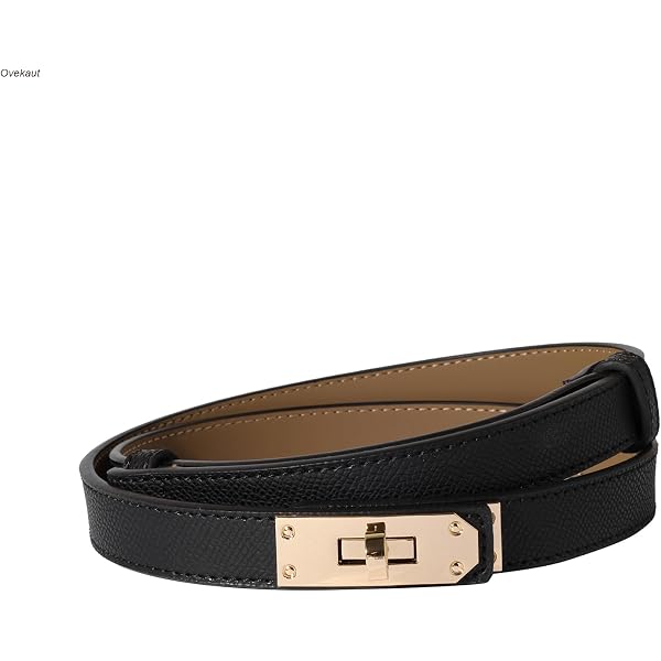 9985 Women’s Stylish Rhinestone Gold Buckle Skinny Leather Belt Turn Lock Women main image 4