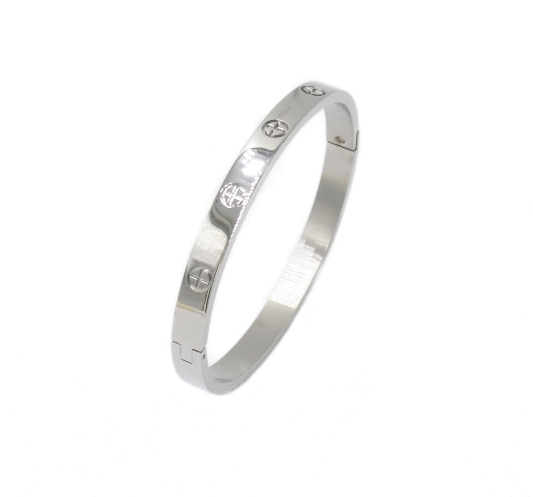 Luxury Gold-Plated Stainless Steel Simple Style Love Bangle Bracelet for Women Men (Silver in size 19)¡­