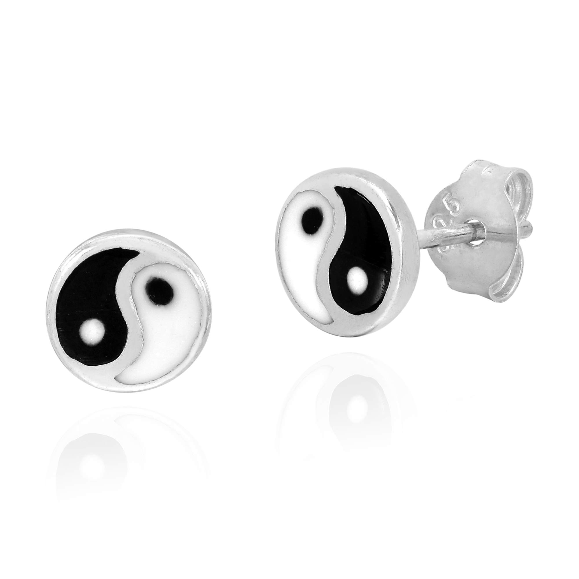 Balancing Duality Yin and Yang Symbol .925 Sterling Silver 7mm Stud Earrings