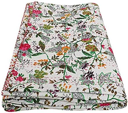 textile treasure Indian Cotton Antique Bedsheet King Size Boho Chic Bohemian Bedspread Home Decor Throw Warm Blankets