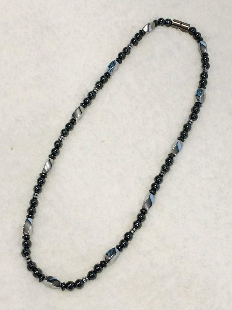 Men's High Power Magnetic Hematite Therapy Necklace Black & Silver