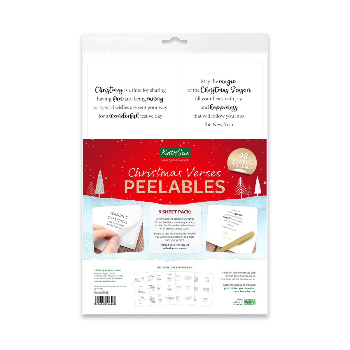 Katy Sue Christmas Verses Peelables Stickers for Christmas Card Making. 48 Peelable Verses, Peel Offs & Sentiments for Card Making Supplies from Katy Sue Designs. Stickers 99 x 93 MMS or 4 x 3.7 inch
