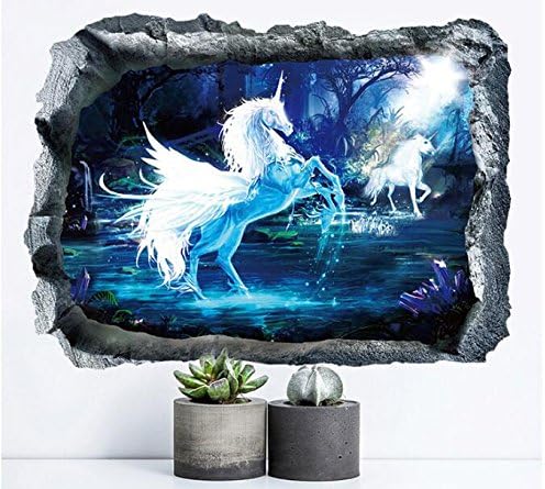Unicorn Wall Decals Girls Boys Bedroom Wall Stickers Nursery Room Wall Decor (Blue)