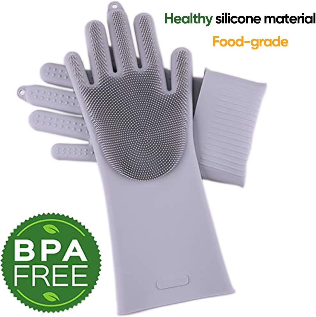 Vilapur Washing Gloves,Scrubber Heat Resistant Silicone Gloves Dish Washing Rubber Gloves Reusable Kitchen Household Brush for Cleaning, Car Washing, Pet Hair Care