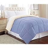 Amrapur Overseas Down Alternative Microfiber Quilted Reversible Comforter/Duvet Insert Ultra Soft Hypoallergenic Bedding-Medium Warmth for All Seasons, Full/Queen, Blue/Cream