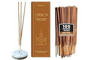 Folkulture Church Incense Sticks | Set of 100 Insence-Sticks with Holder for Relaxation | Frankincense & Myrrh, Catholic Incense | Organic, Slow Burning & Non Toxic Inscents for Worship