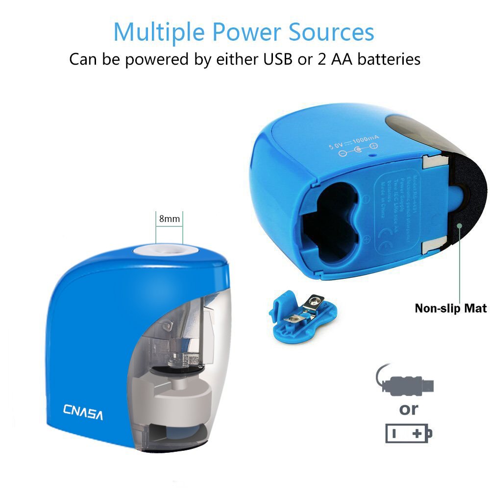 Electric Powerful Pencil Sharpener ,CNASA Compact Automatic 2B Pencil Colored Pencil Cutting Machine Sharpening 1500times AC/DC Power or AA Battery(Exclude) Stationery Tool for School Office Painting