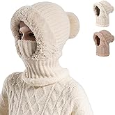 3 in 1 Beanie Hat for Women, 3 in 1 Beanie Hat with Scarf and Mask,Warm Winter Pom Hat for Cold Weather