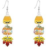 Seakuur Autumn Thanksgiving Pumpkin Maple Leaf Coffee Cup Wooden Earrings Fall-Themed Dangle Drop Earrings for Women Lightweight Holiday Jewelry