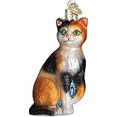 Old World Christmas Calico Cat Glass Blown Ornament for Christmas Tree, Handcrafted Holiday Decoration, Cat Collection