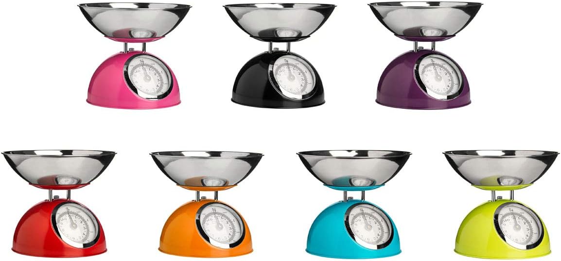 Premier Housewares Retro Kitchen Scales with Bowl Stainless Steel Food Cooking Scales 5kg Food Scales Weighing Kitchen Scale Bowl Red 21x24 x24 - Image 3
