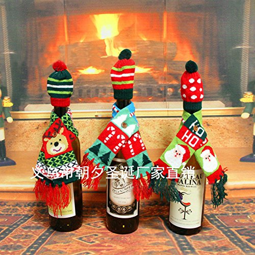 Christmas Wine Bottle Cover, Christmas Scarf Wine Bottle Ugly Sweater Covers with Beanie for Xmas Decoration Party by DomeXmas