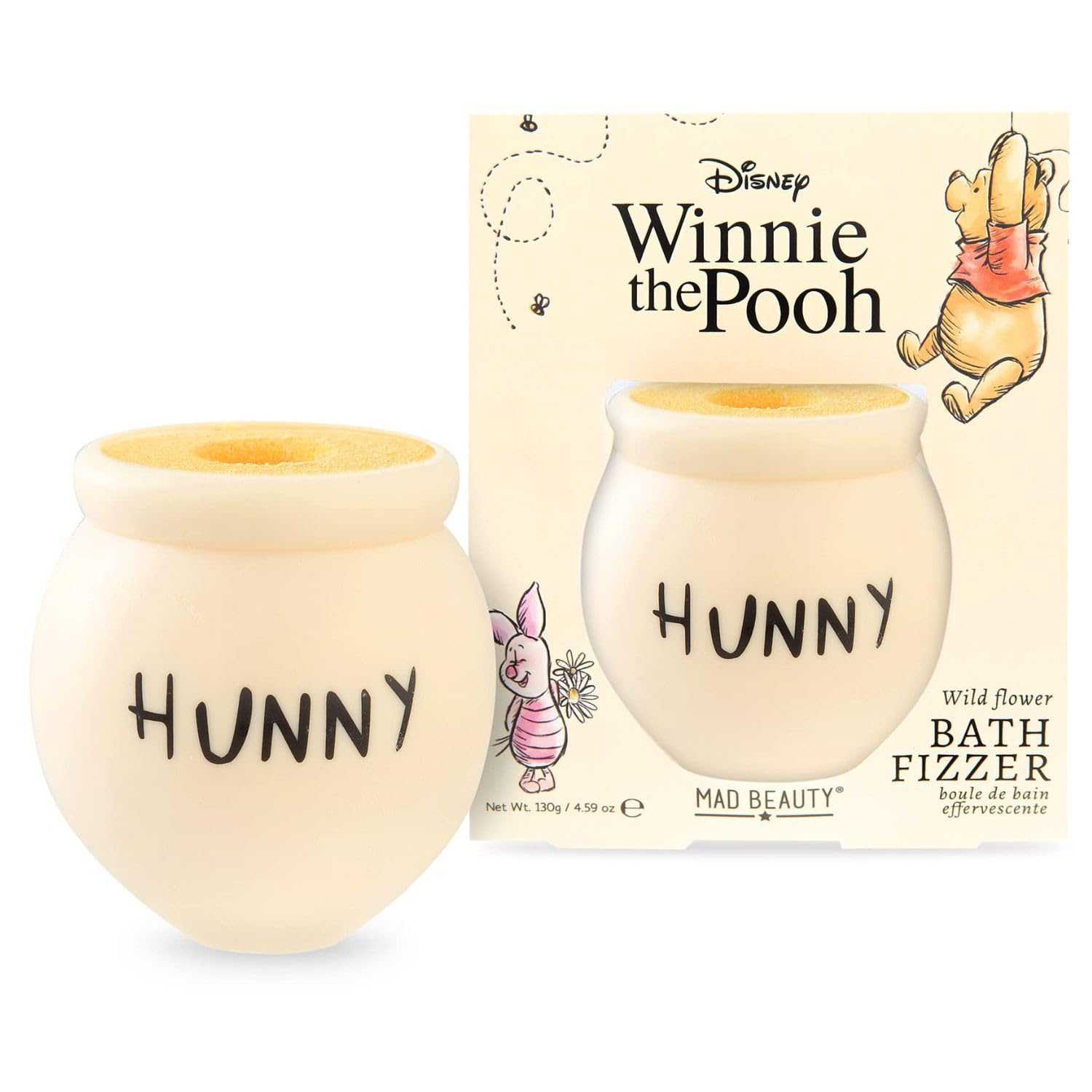 Winnie the Pooh Bath Bomb Fizzer in Honey Pot | Mad Beauty | Disney Cute Fizzy Cosmetic Gift for Relaxation, Wildflower Fragrance | Reusable Pot for Women, Adults
