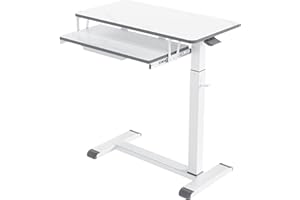ETHU Overbed Table with Wheels, Medical Table with Drawer, Hospital Bed Table, Workstation Desk, Adjustable Overbed Bedside Rolling Laptop Desk, White