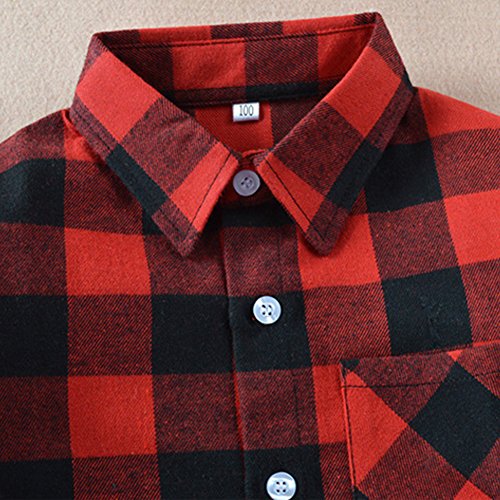3 Happy+Sleeve+Button+Flannel+Red+Black