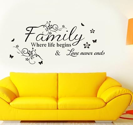 Decals Design Family Where Life Begins Wall Sticker (PVC Vinyl, 60 cm x 45 cm, Black)