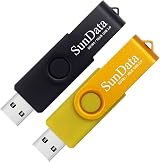 SunData 16GB USB 2.0 Flash Drive 2 Pack Swivel Design Pen Drive Black Gold