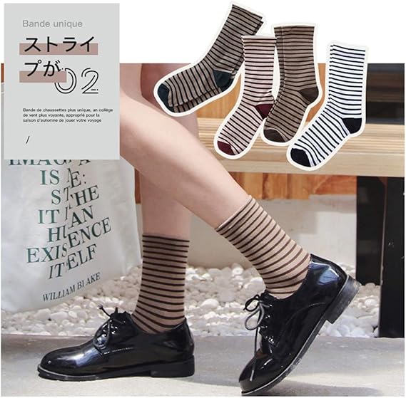 Amazon レディース 女の子 ソックス 柔らかい ルーズソックス 靴下 ストライプ 綿 通気性 ショートソックス 可愛い スニーカーソックス 4足セット One Size ソックス 通販