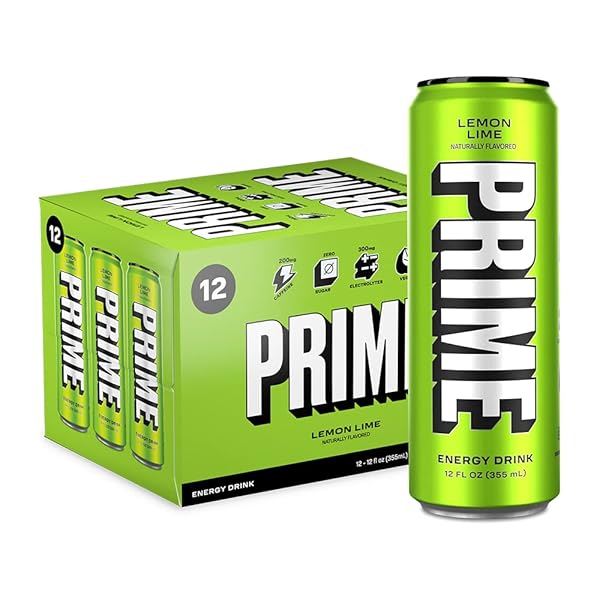 PRIME ENERGY LEMON LIME | ZERO SUGAR ENERGY DRINK | PREWORKOUT ENERGY | 200MG CAFFEINE WITH 355MG OF ELECTROLYTES AND COCONUT WATER FOR HYDRATION| VEGAN | GLUTEN FREE |12 FLUID OUNCE | 12 PACK