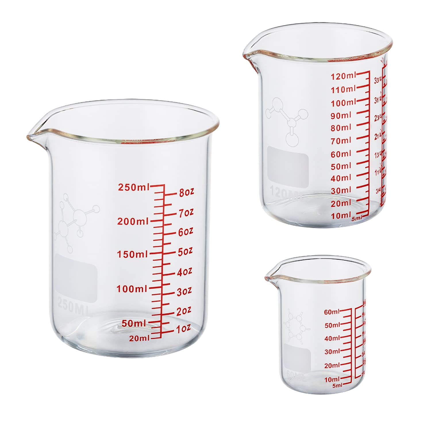 Photo 1 of ***** ONLY 1****** Ackers Mini Glass Measuring Beaker Set, Borosilicate, 2oz 4oz 8oz Measuring Cups