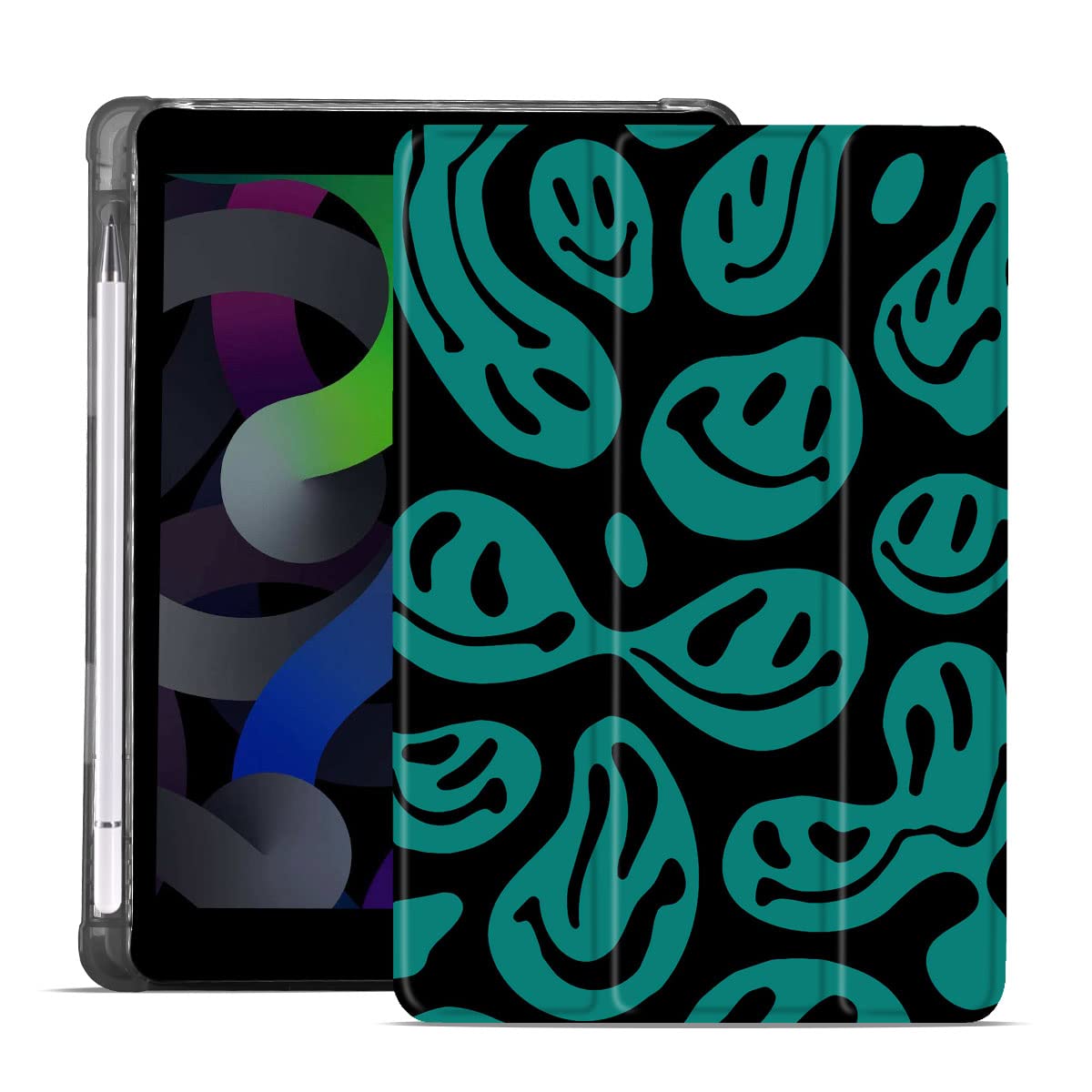 MAYCARI Aesthetic Funny Face-D Case for iPad 2018/2017 9.7 inch Case 5th/6th Generation, Cute Case with Pencil Holder, Support Auto Sleep/Wake, Soft TPU Back Protective Case for Girls Women Men