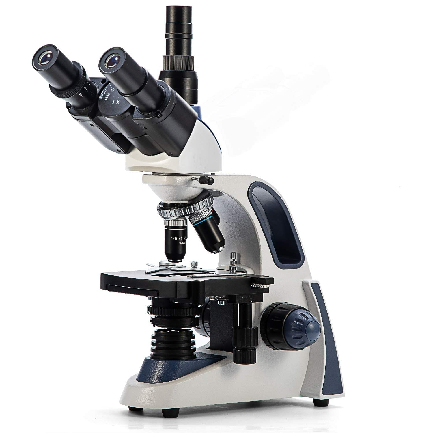 Swift Trinocular Compound Microscope SW380T 40X-2500X, Siedentopf Head,Wide-Field 10X,25X Eyepieces, LED Illumination, Abbe Condenser, Double-Layer Mechanical Stage