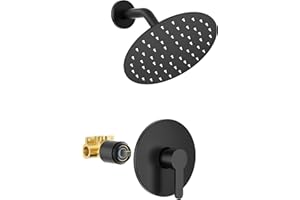 HoliSpa Shower Faucet, Black Shower Faucet Set with 8-Inch Rainfall Showerhead, Single-Handle Shower-Trim Kit Included Valve, Matte Black
