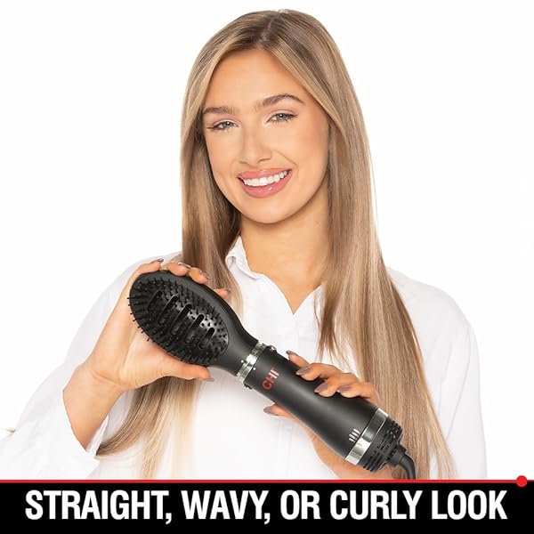 CHI VOLUMIZER 4‑IN‑1 BLOWOUT BRUSH HAIR DRYER, MULTI‑ATTACHMENT CERAMIC IONIC STYLING TOOL FOR SMOOTH, SILKY, VOLUMINOUS HAIR, BRUSH + DRYER COMBOS FOR FRIZZ CONTROL & SHINE, 1000W, BLACK