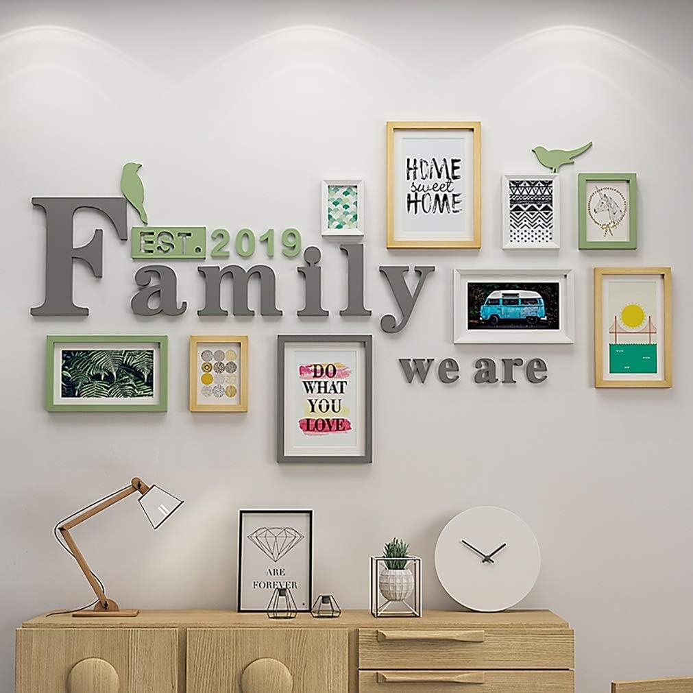 GAO JI FENG 9 Piece Mixed Colors Photo Frame Wall Gallery Kit Includes: Frames,Hanging Wall Template,painting Core (Color : White+wood color+gray)