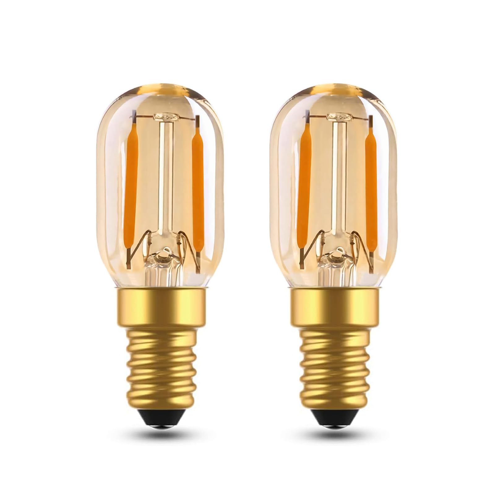 EASYIVY E14 LED Night Light Bulb 1W, Amber Glass SES Small Edison Screw Vintage LED Filament Bulb 10W-15W Equivalent, Ultra Warm White 2200K T22 Mini Tubular Bulbs, Non-Dimmable, 2-Pack