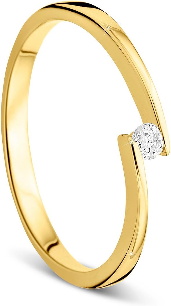 OROVIWomen Solitaire Engagement Ring 9 ct/375 Yellow Gold With Brilliant Cut Diamond 0.05 ct Ring Handmade In Italy