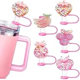 5PCS Spring Straw Toppers for Stanley Cups,Cute Fruit Straw Cover Caps for Stanley 30&40 Oz Tumbler,10mm 0.4in Reusable Soft Silicone Drinking Tips Lids Stanley Cup Accessories