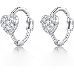 Reffeer Solid 925 Sterling Silver Love Heart Hoop Earrings for Women Teen Small CZ Heart Huggie Earrings Cartilage Helix Earr