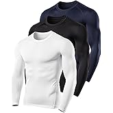 3 Pack Men's Compression Shirts Long Sleeve Athletic Base Layer Running Top UV Sun Protection Outdoor Work Out Shirts Black S