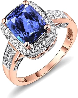 YONG SI 14K Rose Gold AAAA+ Genuine Tanzanite Diamonds Engagement Rings for Women