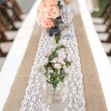 Chemin De Table En Toile De Jute Avec Dentelle 30 X 275 Cm Pour Festival Fete Ceremonie Decorations De Cas Banquet De Mariage 10 Pcs Amazon Fr Cuisine Maison