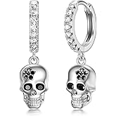 CUOKA MIRACLE Skull Earrings,925 Sterling Silver Dangle Studs Jewelry Gothic Earring for Women Men Sugar Star Skull Earring Goth Halloween Party Jewelry Gifts