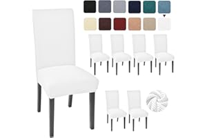 Aertiavty Chair Covers for Dining Room Set of 6 Kitchen Chair Seat Covers, Dining Room Chair Covers Chair Slipcover Parsons Chair Covers, White